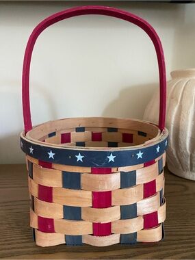 Handwoven Red and Navy Decorative Woven Basket